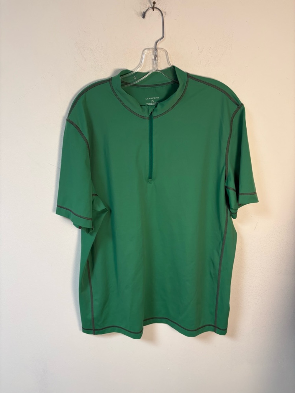 Lands' End Mens 1/4 Zip Green Short Sleeve Athletic Top XL (46-48)